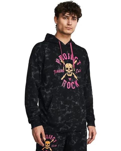 Under Armour Men's Project Rock Rival Terry Printed Hoodie Black LG