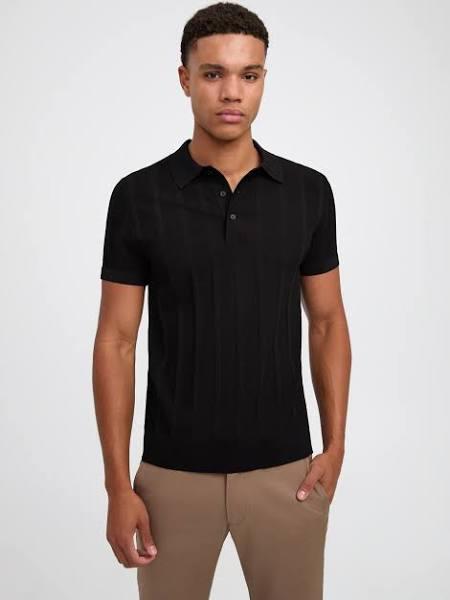 David Jones Calibre Textured Tech Knit Polo in Black, Size Large