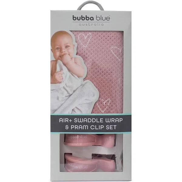 Bubba Nordic Bamboo Wrap/Pram Clips Set Love Heart Dusty Pink