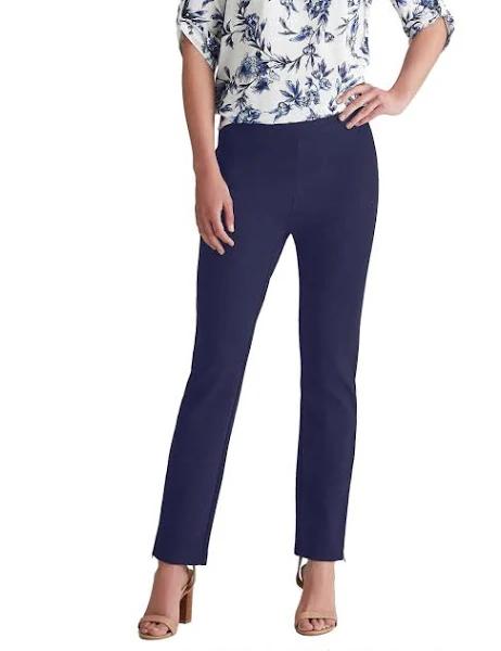 W Lane - Womens Pants - Blue Winter Ponte - Leggings Elastane - Fashion Trousers - Solid French Navy - Full Length - Casual Work Clothes - Office Wear