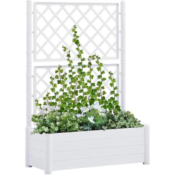 vidaXL - Garden Planter With Trellis Pp - White - 100x43x142 cm