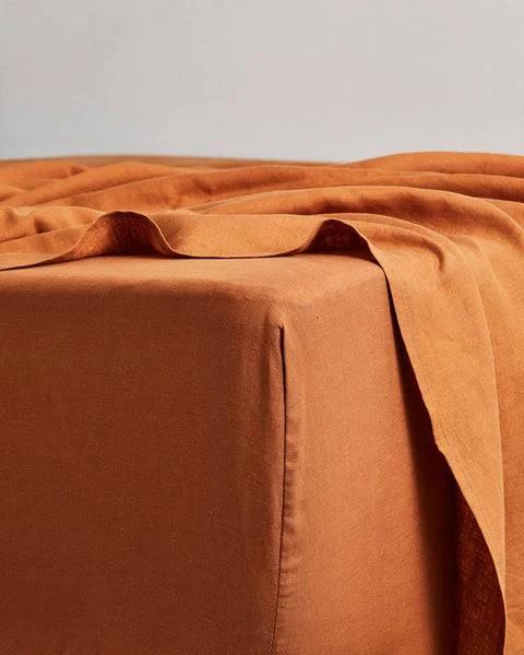Rust Stripe 100% French Flax Linen Bedding Set