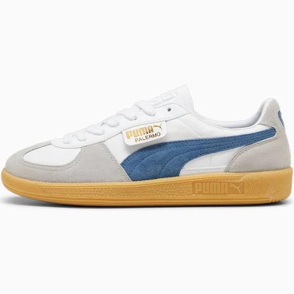 Puma Palermo Leather Sneakers in White and Blue