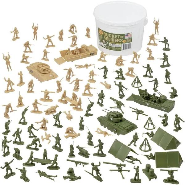 BMC Bucket of Plastic Army People - Tan VS Green 100pc Soldier Playset - US Made