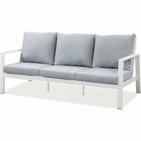 Florence 3 Seater White Aluminium Outdoor Sofa Lounge with Arms Light Grey Cushion - AfterPay & zipPay Available