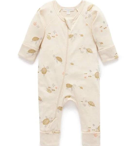 Purebaby Printed Zip Growsuit - Little Turtles Print 00