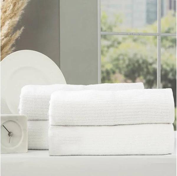 Renee Taylor 4pc Cobblestone Bath Towel/Sheet 650 GSM 160cm Cotton Ribbed | White