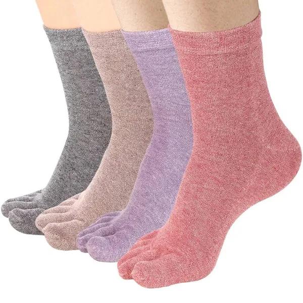 Meaiguo Women's Toe Socks Cotton Crew Five Finger Socks for Running Athletic 4 Pairs