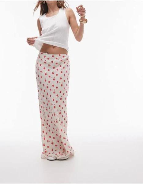 Topshop Maxi Skirt in Ivory and Red Ditsy floral-Multi