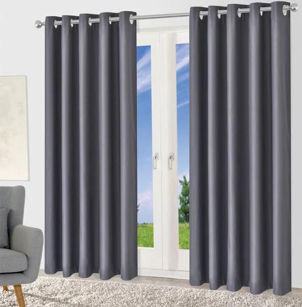 Blackout Eyelet Curtain - Pure Fabric (6 Colors) 140x160cm / Dark Grey