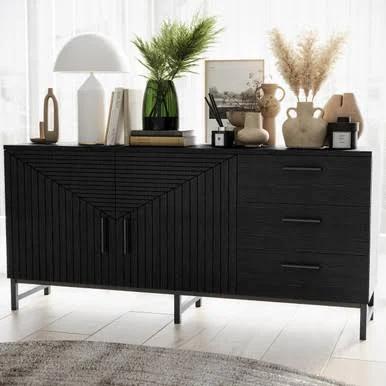 Anderson 160cm Fluted Sideboard Buffet Table - Black