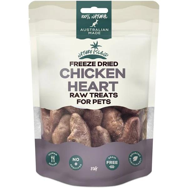 Nature Island Freeze Dried Chicken Heart Raw Treats 80g for Pets