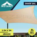 Instahut 2.5x3m Shade Sail Sun Shadecloth 280gsm - Sand