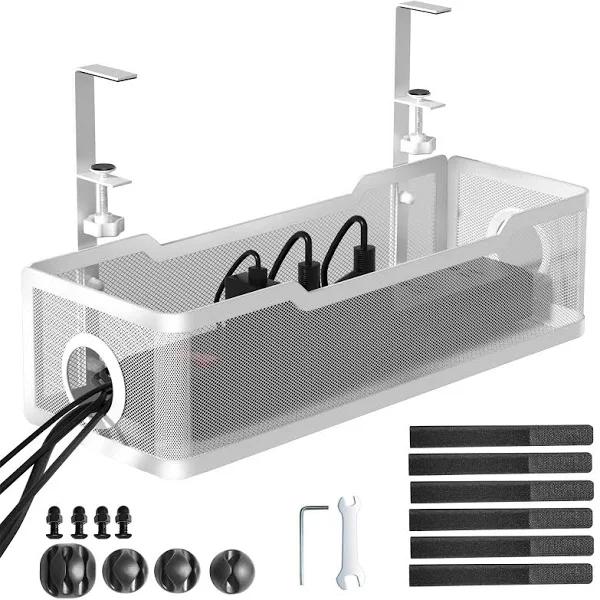 Under Desk Cable Management Tray White, Cinati Cable Management Under Desk No Drill, 15.7"Cable Tray with Clamp For Desk Wire Management,Desk Cable