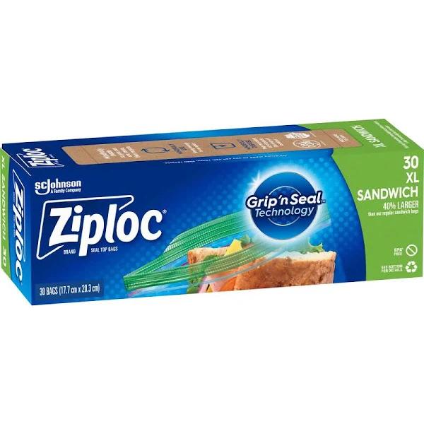 Ziploc XL Resealable Food Storage Sandwich Bags 30 Pack