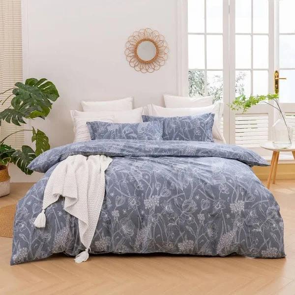 Dreamaker Nature 100% Cotton Quilt Cover Set Grey Double Bed