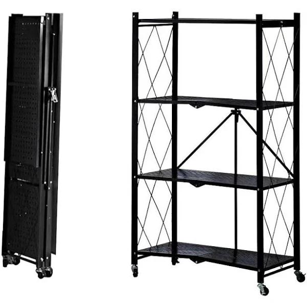 Foret Bookshelf Foldable Shelf Metal Display Rack Kitchen Shelves Wheels Storage 4/5 Tier