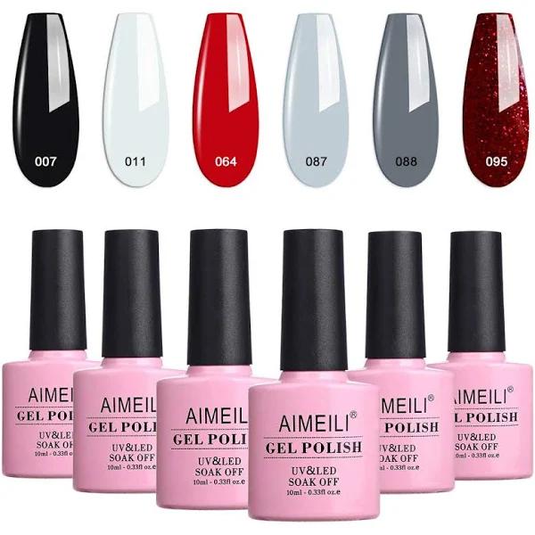 AIMEILI Soak Off UV LED Gel Nail Polish Multicolour/Mix Colour/Combo Colour Set of 6pcs x 10ml - Kit Set 28