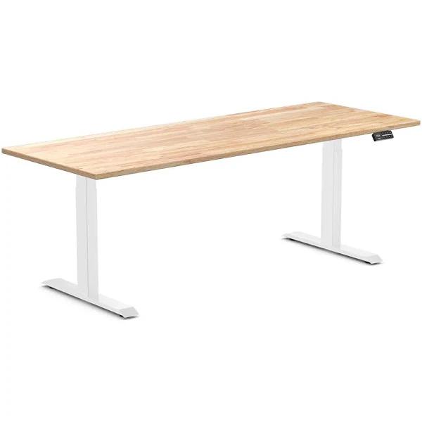 Desky Dual Rubberwood Sit Stand Desk Natural Timber / 2000x750mm / White