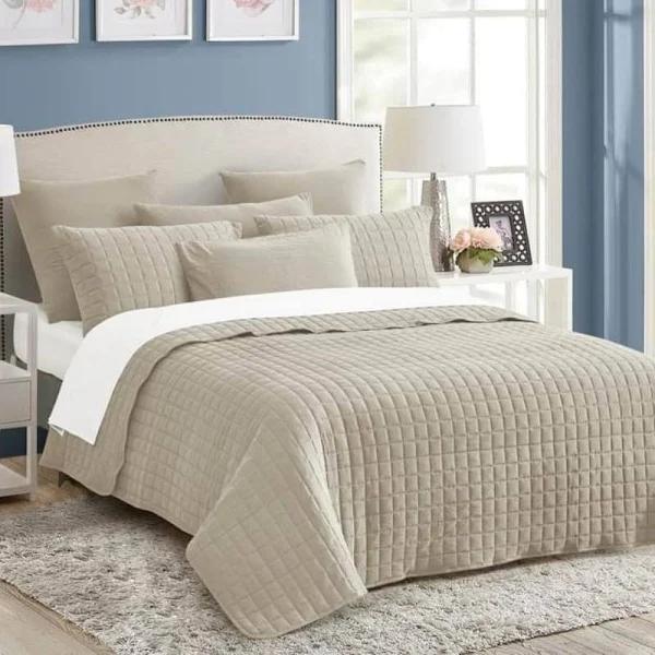 Home Fashion Vintage Stone Wash Natural 7 Piece Coverlet Set, Queen