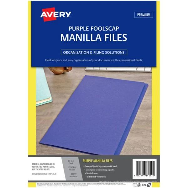 Avery Manilla Folder Foolscap 20 Pack - Purple