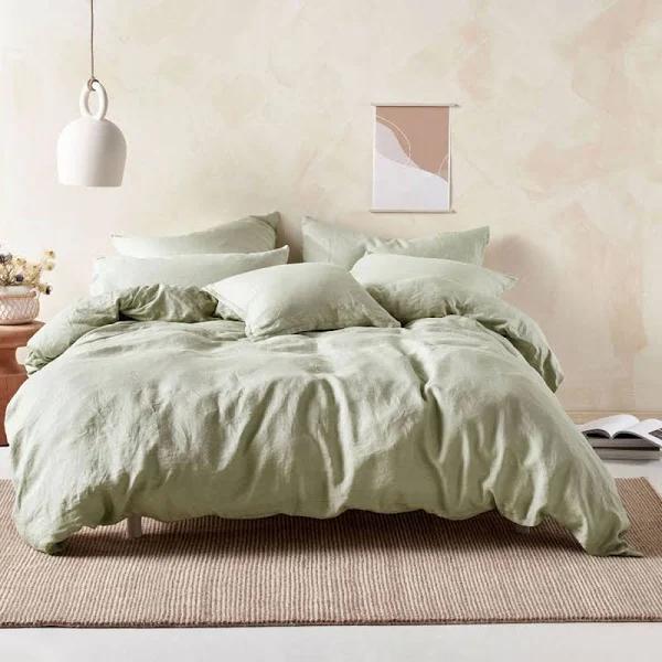 Linen House Nimes Linen Quilt Cover Set | Super King | Wasabi