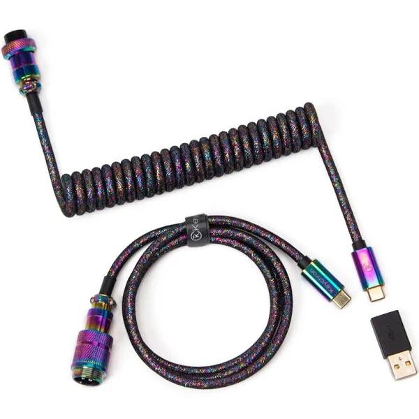 Keychron Premium Coiled Aviator Cable Rainbow Plated Black / Straight