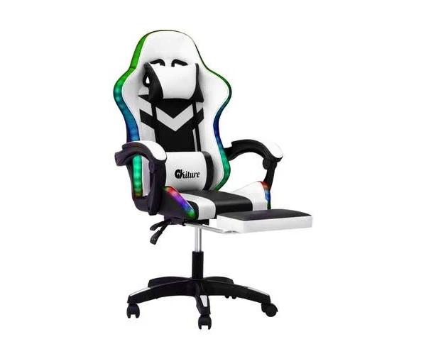 Oikiture Gaming Office Chair Massage Racing RGB LED Recliner Computer Footrest - AfterPay & zipPay Available