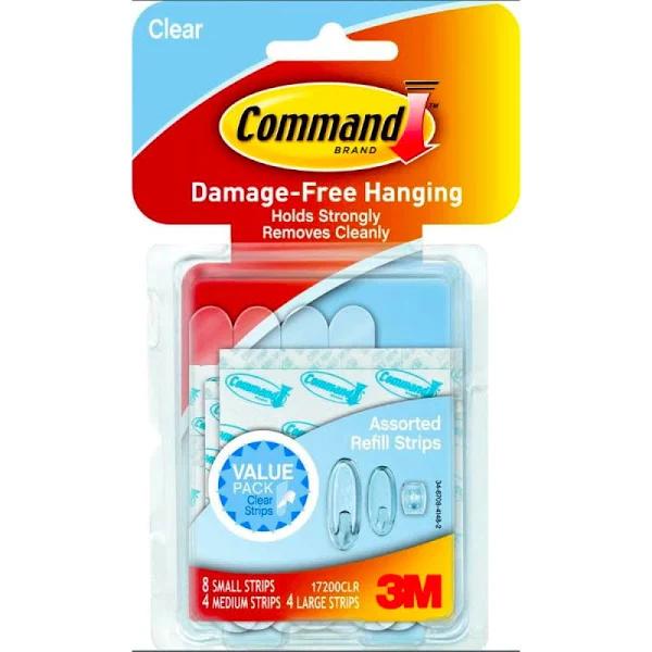 Command Assorted Refill Strips, Clear, 16/Pack