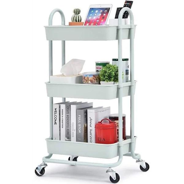 3 Tier Rolling Cart Storage Trolley - Green