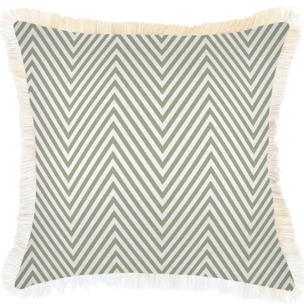 Cushion Cover Coastal Fringe Natural Zig Zag Sage 45cm x 45cm