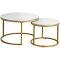 Oikiture Set of 2 Coffee Table Round Marble Nesting White & Glod