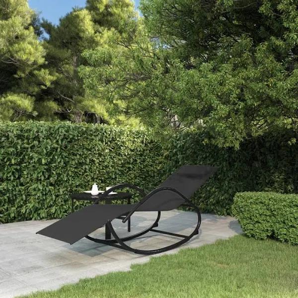 Rocking Sun Lounger Black Steel and Textilene