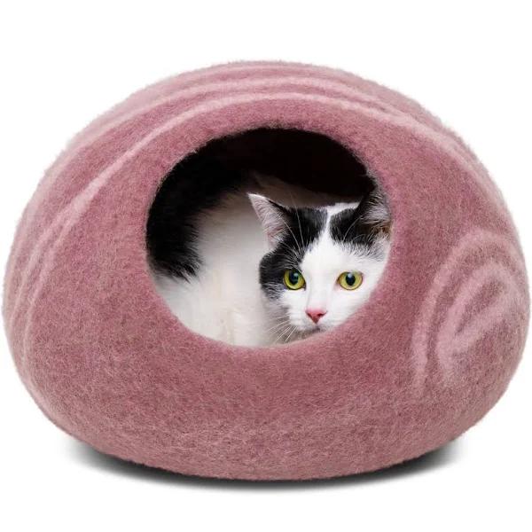 MEOWFIA Premium Felt Cat Bed Cave - Handmade 100% Merino Wool Bed For Cats And Kittens (Large, Emerald Green)