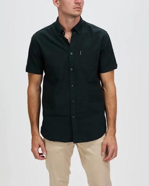 Ben Sherman Signature Organic Oxford Short Sleeve Shirt Small Dark Green