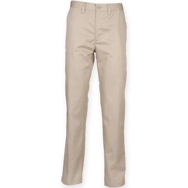 Henbury Mens 65/35 Flat Fronted Chino Trousers Stone 38R