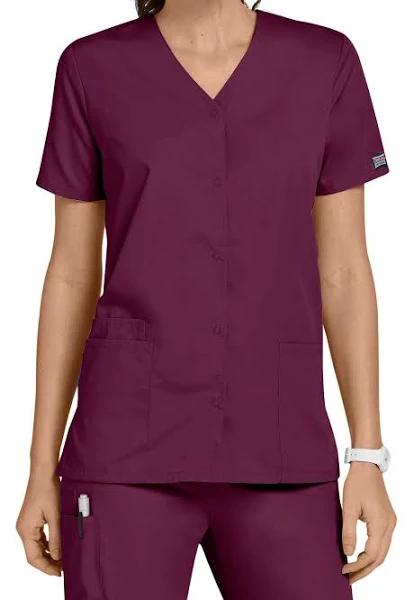 Cherokee 4770 Snap Front V-Neck Top - Wine, XS