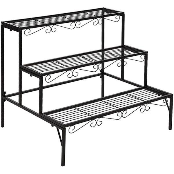 Levede Plant Stand 3 Tier Rectangle Metal Flower Pot Planter Corner Shelf Black