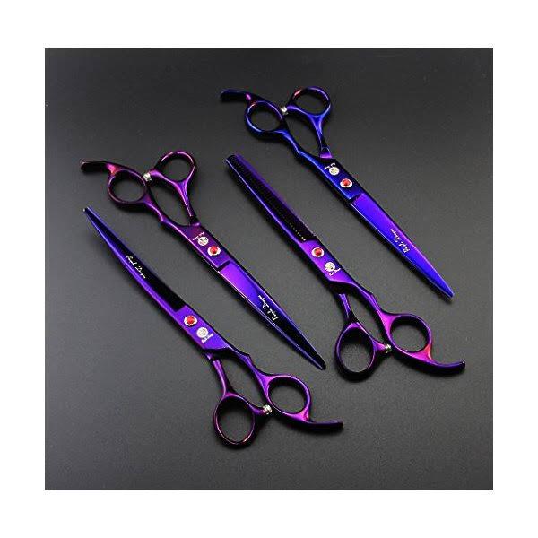 Purple Dragon 7.0 Inch Dog Grooming Hair Cutting& Thinning Shear Pet Grooming Stainless Steel Scissors with Comb For Pet Groomer (Purple)