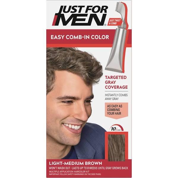 Just for men easy comb-in gray Hair color with applicator, light medium brown, a-30