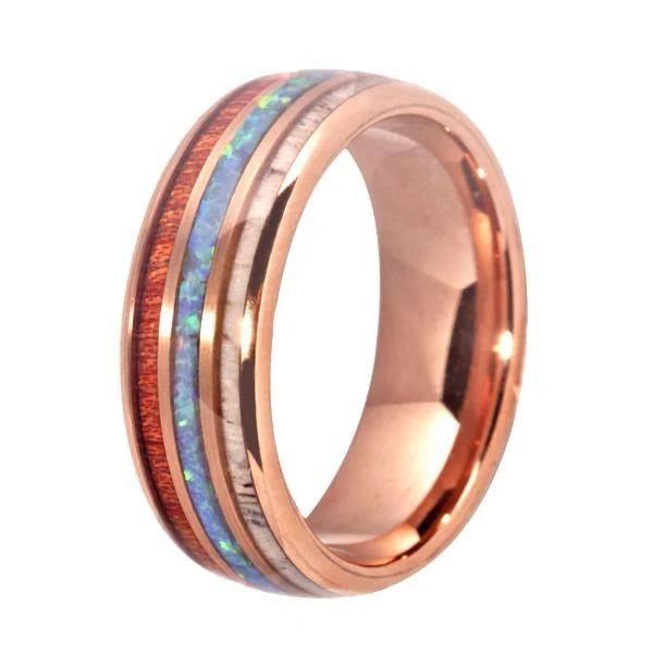 Tungsten Fire Opal Wood Ring For Wedding & Engagement - 6 - AfterPay & zipPay Available