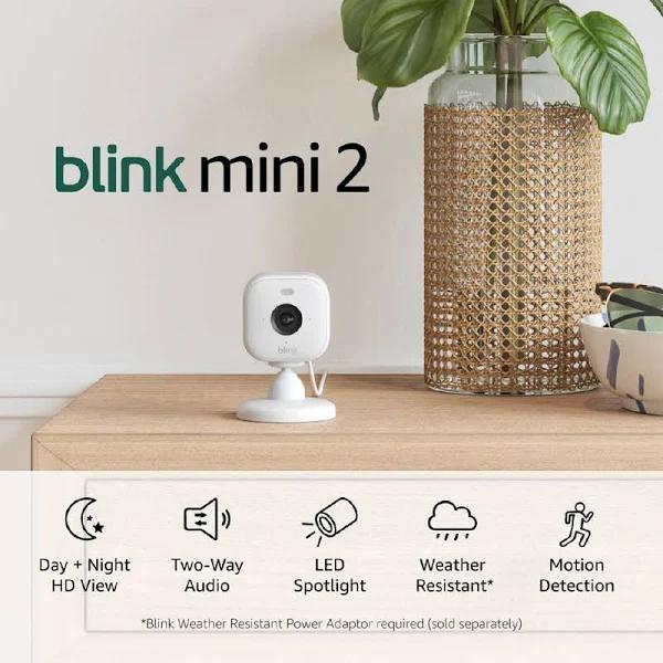 Blink Mini 2 - White - 2 Pack - 1080P - Night View in Color - Built-in Spotlight - Two Way Audio - Motion Detection - Get Real-time Motion Alerts On