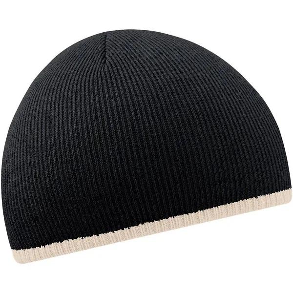 Beechfield Unisex Two-Tone Knitted Winter Beanie Hat Black/Stone One Size