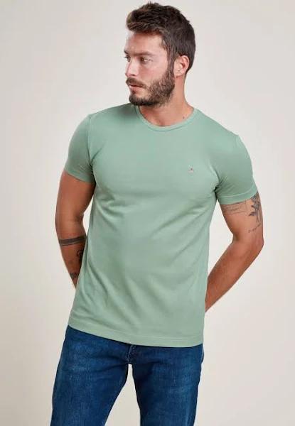 David Jones Gant Slim Pique Short Sleeve T-Shirt in Kalamata Green, Size XL