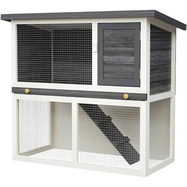 Advwin Wooden Pet Hutch Rabbit Cage House, Grey