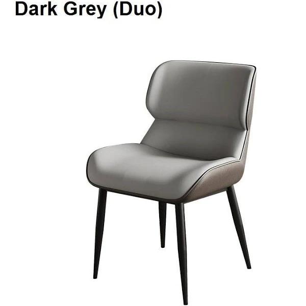 Light Grey Italian Minimal List Dining Chairs PU Retro Chair Cafe Kitchen Modern Metal Legs X2