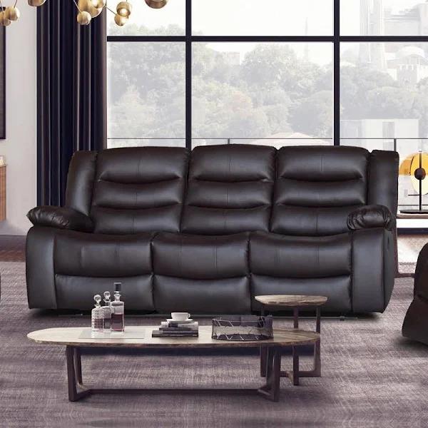 3 Seater Recliner Sofa in Faux Leather Lounge Couch in Brown