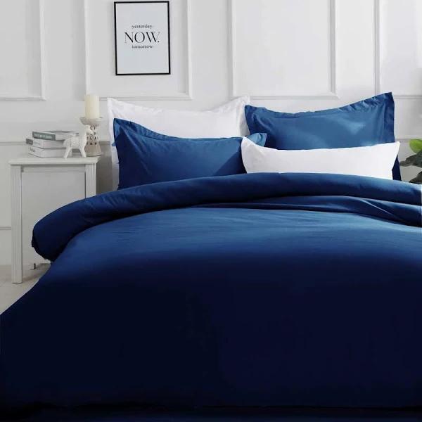 Luxton Navy Blue Quilt Cover Set Solid Plain Doona Cover Set 2pcs 1000TC Premium Soft Microfibre (Navy Blue, King Single)