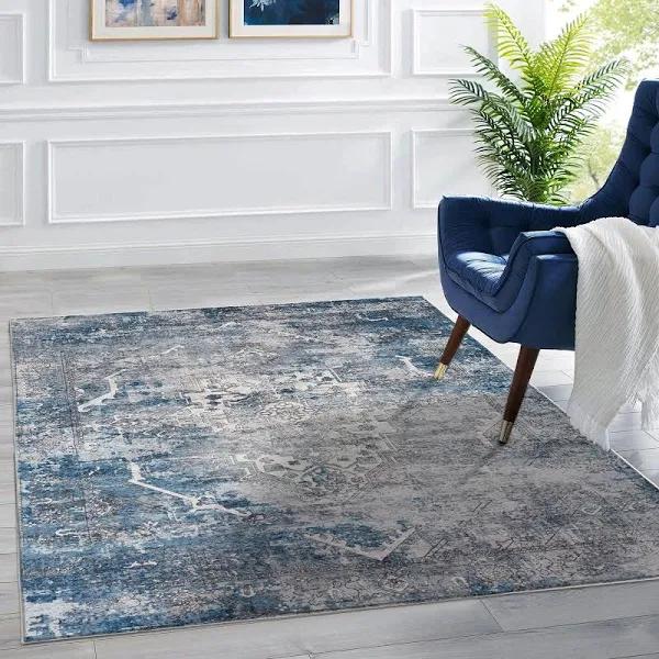 Extra Large Area Rug Blue Grey Distressed Allover Distressed Vintage Carpet Washable Rug Shaggy, 120x170cm