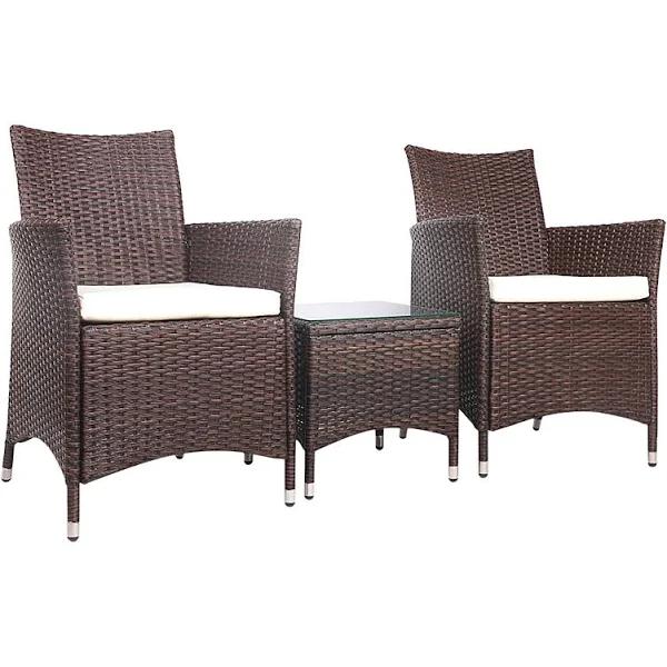 Gardeon 3 Piece Wicker Outdoor Furniture Set - Brown